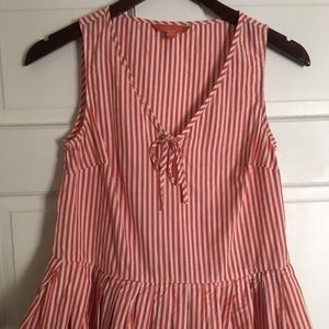 Modcloth Pink White Stripe Tank Peplum Ruffle XS